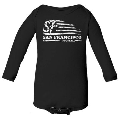 Baku Apparel San Francisco Football Fans SF Nation Flag Classic Little Infant Baby Long Sleeve Bodysuit (Black, 18M)