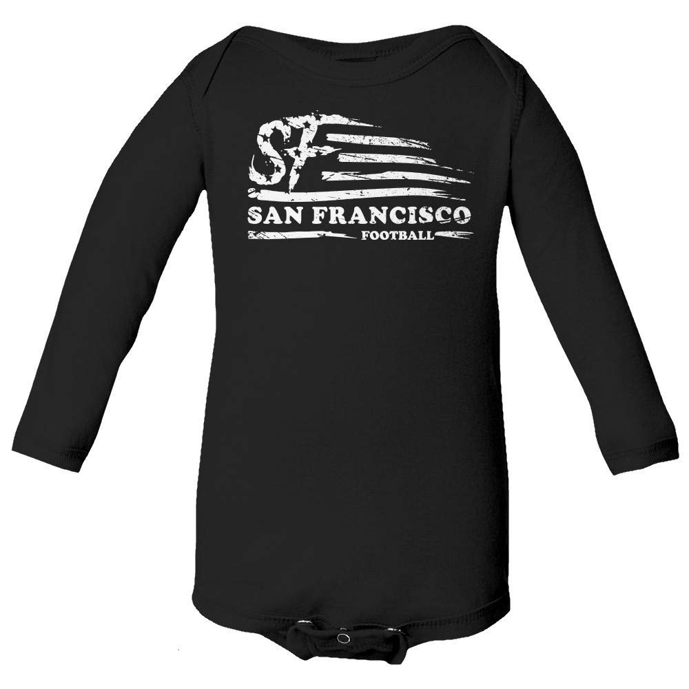 Baku Apparel San Francisco Football Fans SF Nation Flag Classic Little Infant Baby Long Sleeve Bodysuit (Black, 18M)