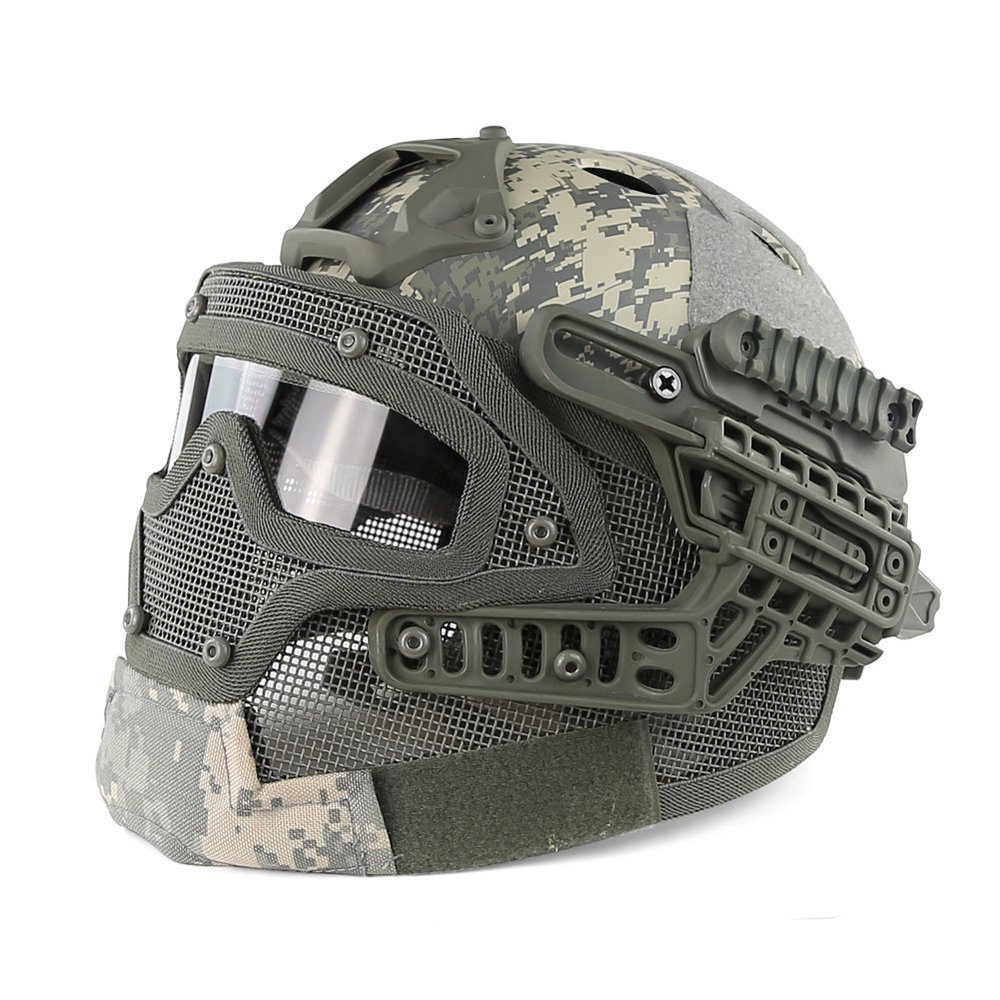 PJ Fast Tactical Helmet Airsoft Paintball Protective Helmet Full Face Mask Molle Mesh Breathable Goggles for Military CS Paintball Shooting, Hunting, Cycling, Motorcycle, Outdoor Sports