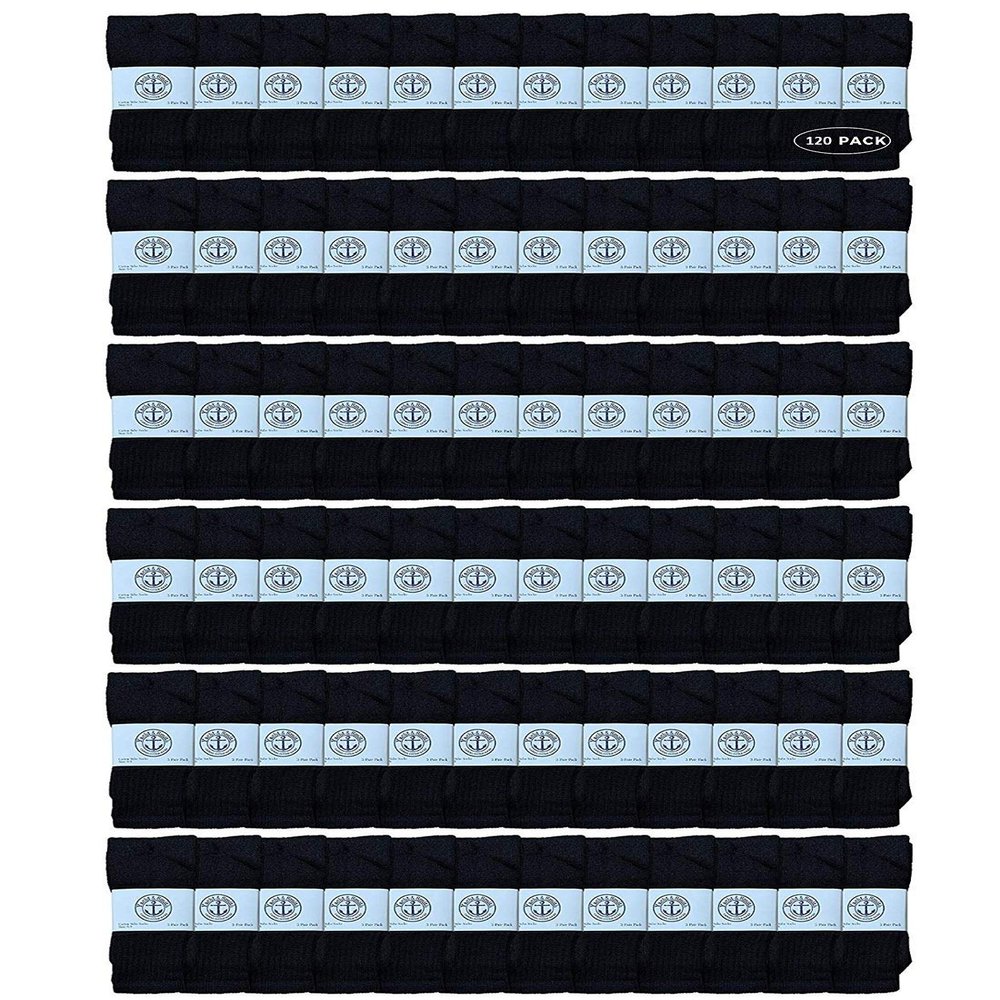 120 Pairs Of Yacht & Smith Wholesale Kids Tube Socks, Childrens Cotton Referee Sport Socks Size 6-8 (6-8 Black)