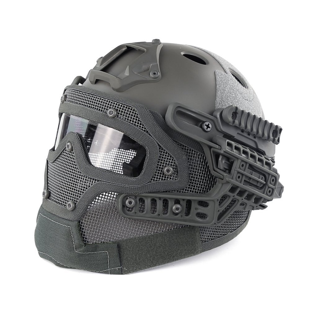 PJ Fast Tactical Helmet Airsoft Paintball Protective Helmet Full Face Mask Molle Mesh Breathable Goggles for Military CS Paintball Shooting, Hunting, Cycling, Motorcycle, Outdoor Sports