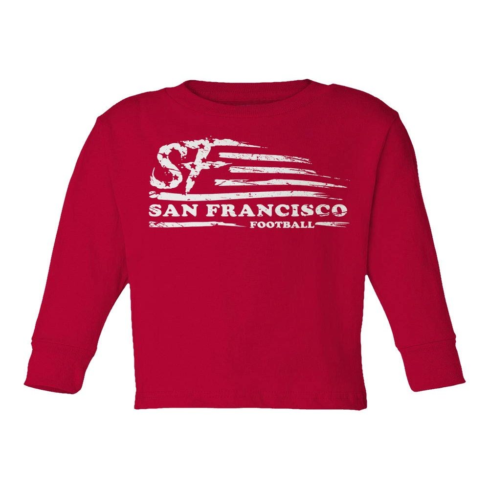 Baku Apparel San Francisco Football Fans SF Nation Flag Classic Little Kids Girls Boys Long Sleeve Toddler T-Shirt (Red, 5T)