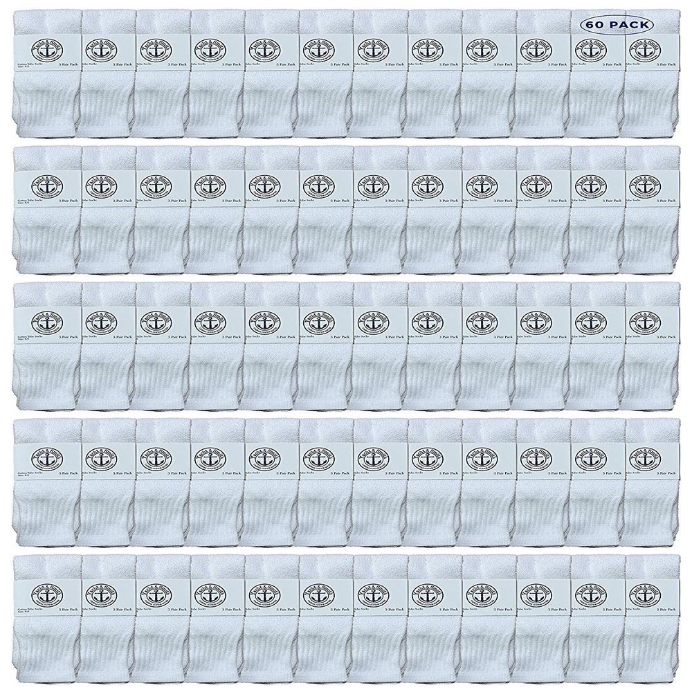 60 Pairs Of Yacht & Smith Wholesale Kids Tube Socks, Childrens Cotton Referee Sport Socks Size 6-8 (6-8 White)