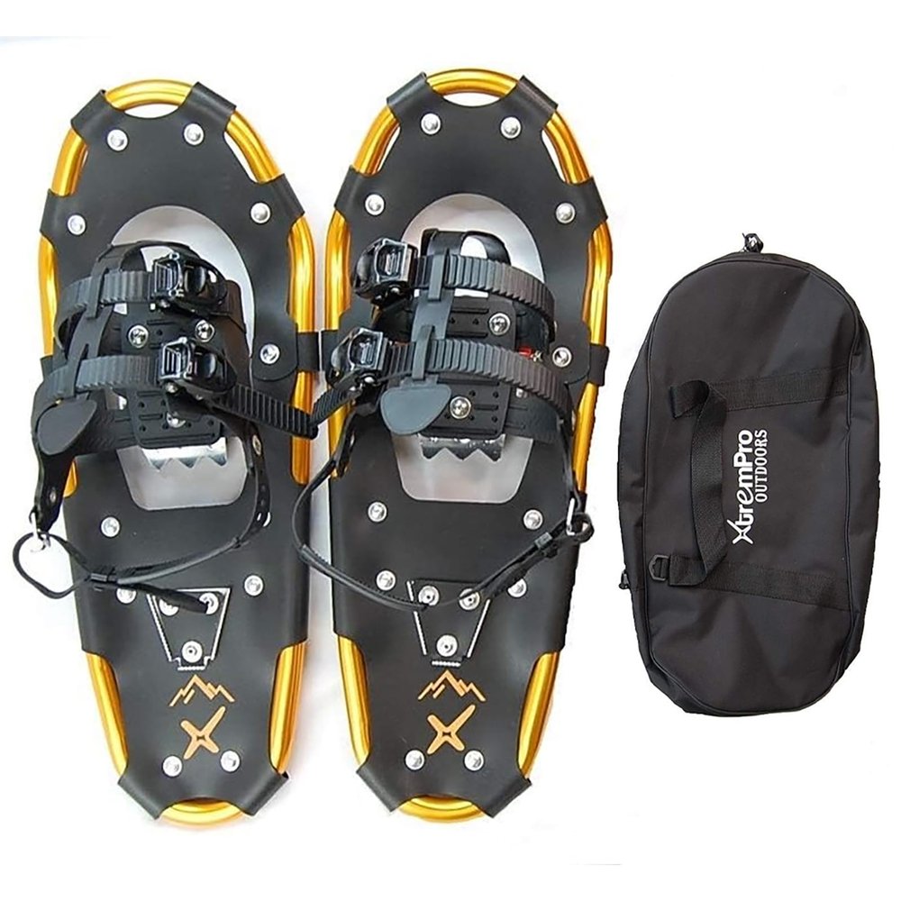 Xtrempro Snowshoes Snow Terrain Lightweight Ergonomic Design Lightweight Aluminum Alloy with 13 Point Crampons 120/160/210/300 lbs. Capacity- 21"/25"/30/36" (Gold, 21)