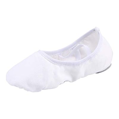 missfiona Women Canvas Ballet Slippers Dance Shoes Adult Practice Yoga Flat Belly Shoes(6, White Band)