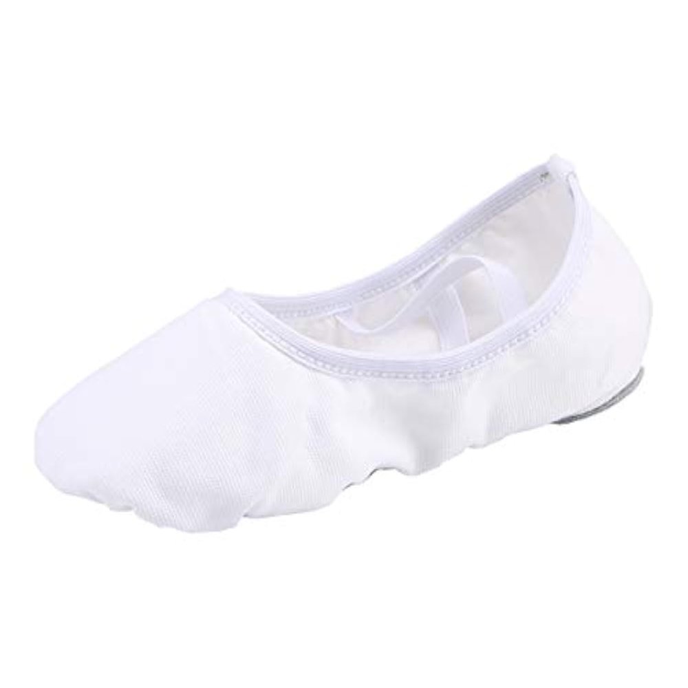missfiona Women Canvas Ballet Slippers Dance Shoes Adult Practice Yoga Flat Belly Shoes(6, White Band)