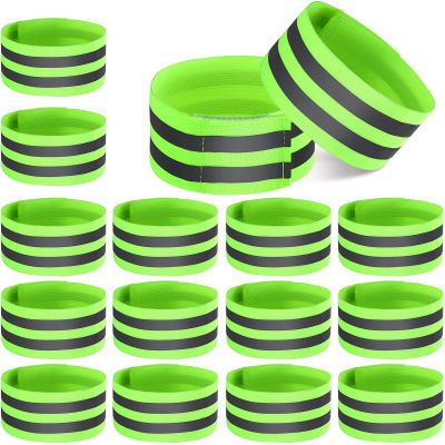 Gejoy 16 Pieces Reflective Bands Reflector Bands for Wrist, Arm, Ankle, Leg, High Visibility Reflective Gear Safety Reflector Tape Straps for Night Walking, Cycling and Running (Green)