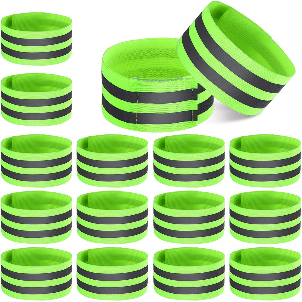 Gejoy 16 Pieces Reflective Bands Reflector Bands for Wrist, Arm, Ankle, Leg, High Visibility Reflective Gear Safety Reflector Tape Straps for Night Walking, Cycling and Running (Green)