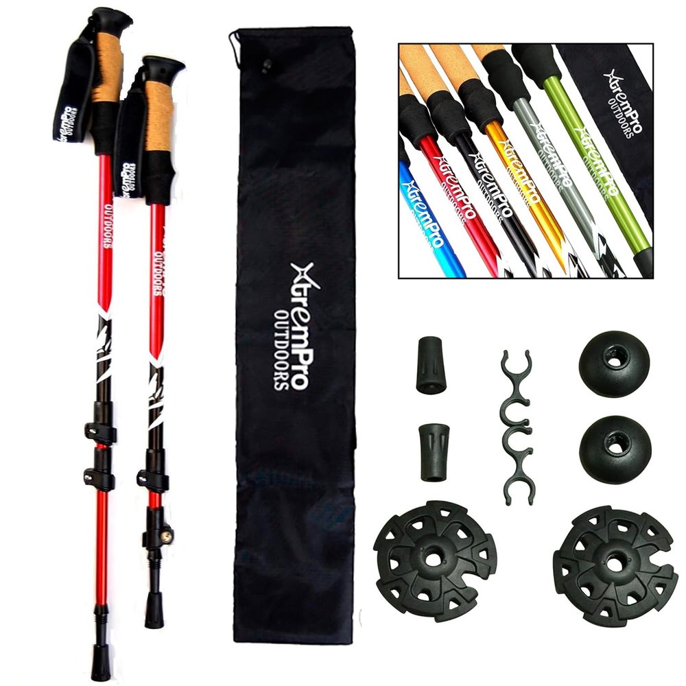 2 Pcs Trekking Poles,Aluminum Lightweight Collapsible Hiking Poles for Women,Walking Sticks for Hiking Carbon Fiber(Red)