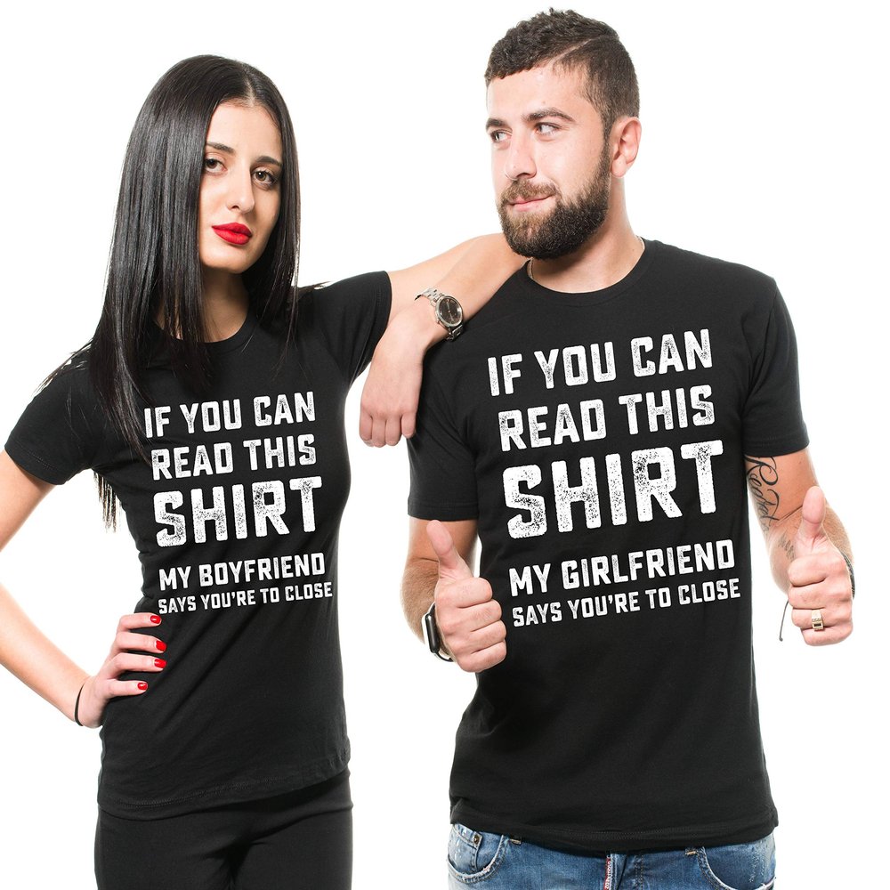 Couple Matching Shirts Boyfriend Girlfriend His her Funny Set Gift Tees Men Small - Women Large Black