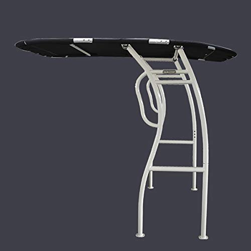 Dolphin Pro2 T-TOP  Folding Center Console Fishing Boat Tower Bimini Canopy, Marine Anodized Aluminum, Collapsible TTOP, Centre Fold Down Shade Roof (White Powder Coat - Black Canopy)