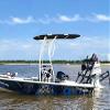 Dolphin Pro2 T-TOP  Folding Center Console Fishing Boat Tower Bimini Canopy, Marine Anodized Aluminum, Collapsible TTOP, Centre Fold Down Shade Roof (White Powder Coat - Black Canopy) view 2