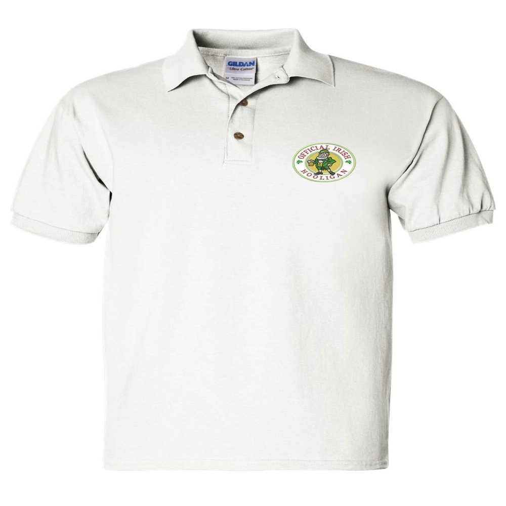 ALLNTRENDS Men's Polo T Shirt Irish Hooligan Embroidered St Patrick's Day Shirt (XL, White)