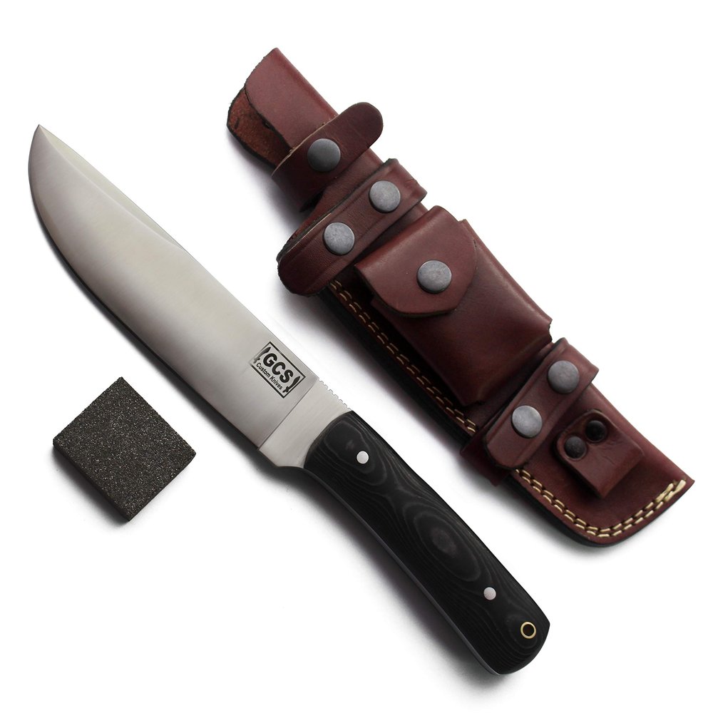 GCS Handmade G10 Handle D2 Tool Steel Tactical knife Hunting Knife Camp Knife with leather sheath Full tang blade designed for Hunting & EDC GCS 267