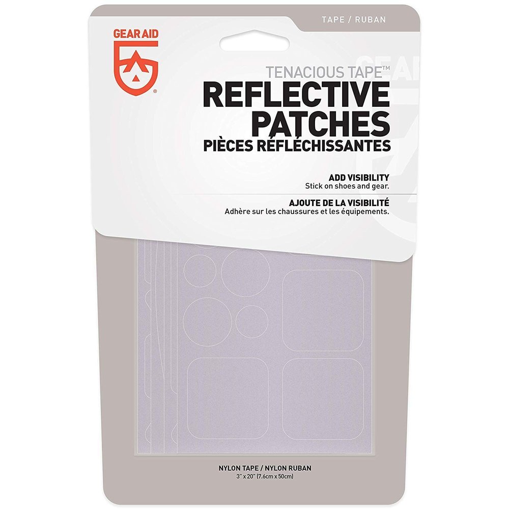 GEAR AID Tenacious Tape Reflective Patches for Safety, Jackets, Bike and Outdoor Gear, Various Sizes, Silver, 2-pk