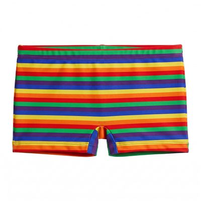 City Threads Girls Swim Shorts, UPF 50+ Swim Pants for Girls, Made in USA Swimsuit Shorts (Rainbow Print, 16)