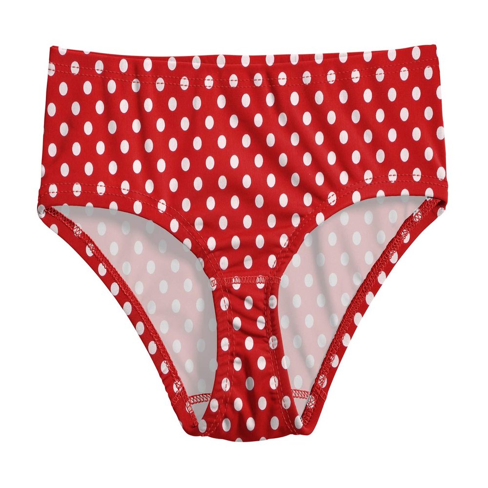 City Threads Girls Swim Brief Bottom UPF 50+ Rash Guard Bathing Suit Soft Comfortable Durable Made in USA, Red with White Polkadot, 14Y