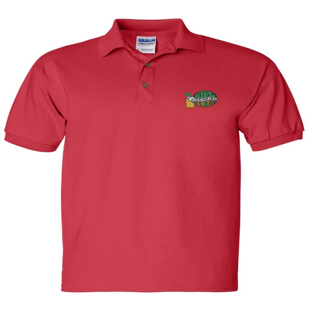ALLNTRENDS Men's Polo T Shirt Irish Drinking Team Embroidered St Patrick's Day (S, Red)