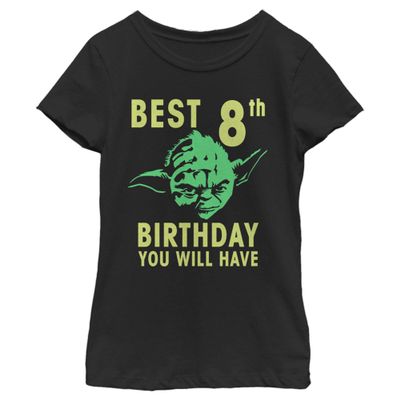 Star Wars Girl's Yoda Best 8Th Birthday You Will Have Stencil T-Shirt Black, Medium