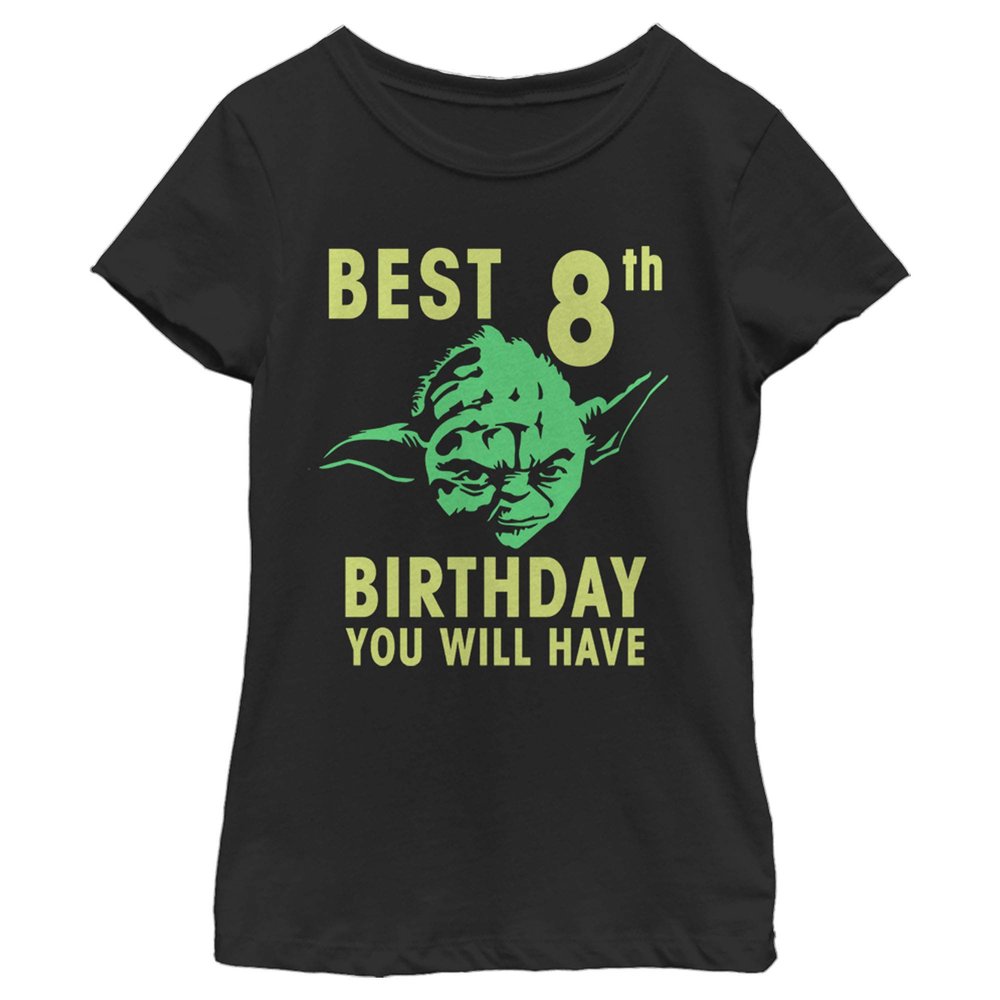 Star Wars Girl's Yoda Best 8Th Birthday You Will Have Stencil T-Shirt Black, Medium