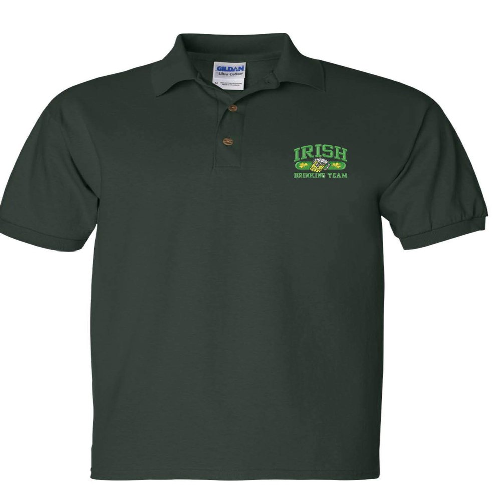 ALLNTRENDS Men's Polo T Shirt Irish Drinking Beer Embroidered St Patrick's Day (2XL, Forest Green)