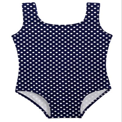 City Threads Girls One Piece Swimsuits UPF 50+, Made in The USA Swimwear, Girls Bathing Suits (Navy/White Polka Dot, 4)