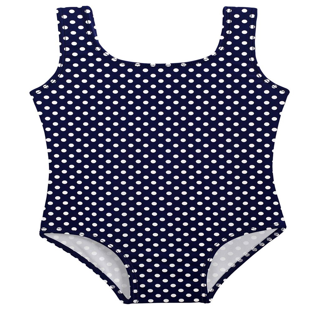 City Threads Girls One Piece Swimsuits UPF 50+, Made in The USA Swimwear, Girls Bathing Suits (Navy/White Polka Dot, 4)