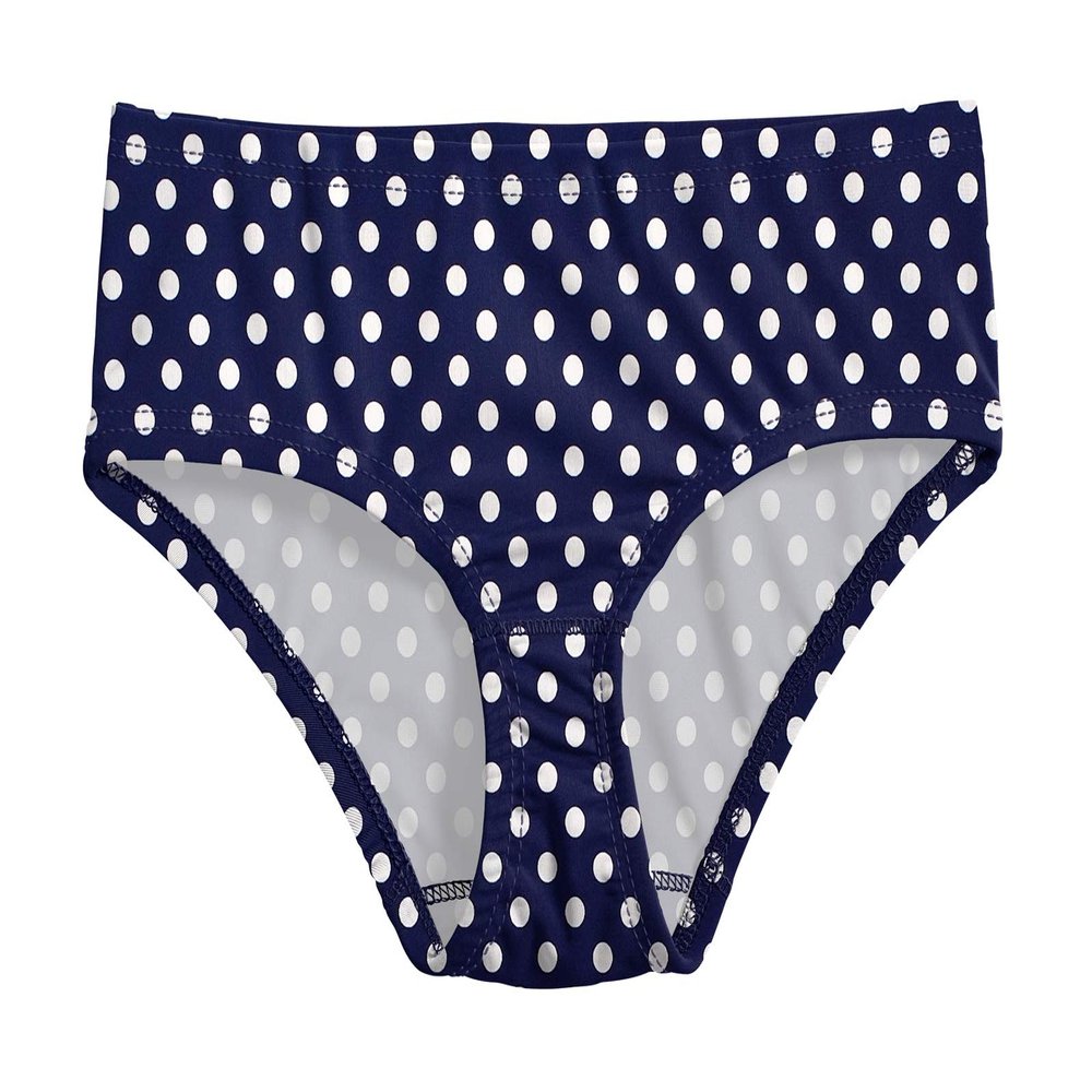 City Threads Girls Swim Brief Bottom UPF 50+ Rash Guard Bathing Suit Soft Comfortable Durable Made in USA, Navy with White Polkadot, 14Y