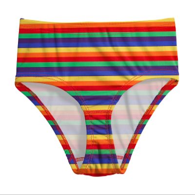 City Threads Girls Swim Brief Bottom UPF 50+ Rash Guard Bathing Suit Soft Comfortable Durable Made in USA, Rainbow Print, 14Y