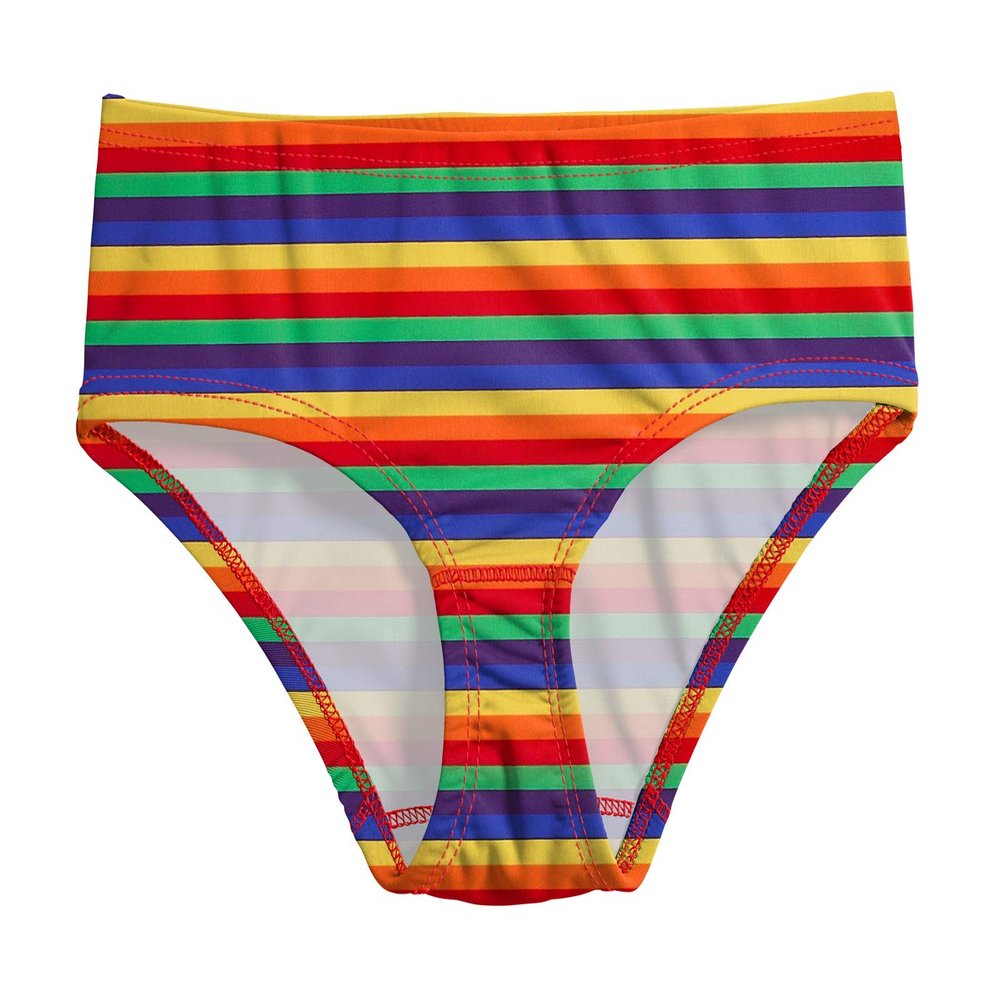 City Threads Girls Swim Brief Bottom UPF 50+ Rash Guard Bathing Suit Soft Comfortable Durable Made in USA, Rainbow Print, 14Y
