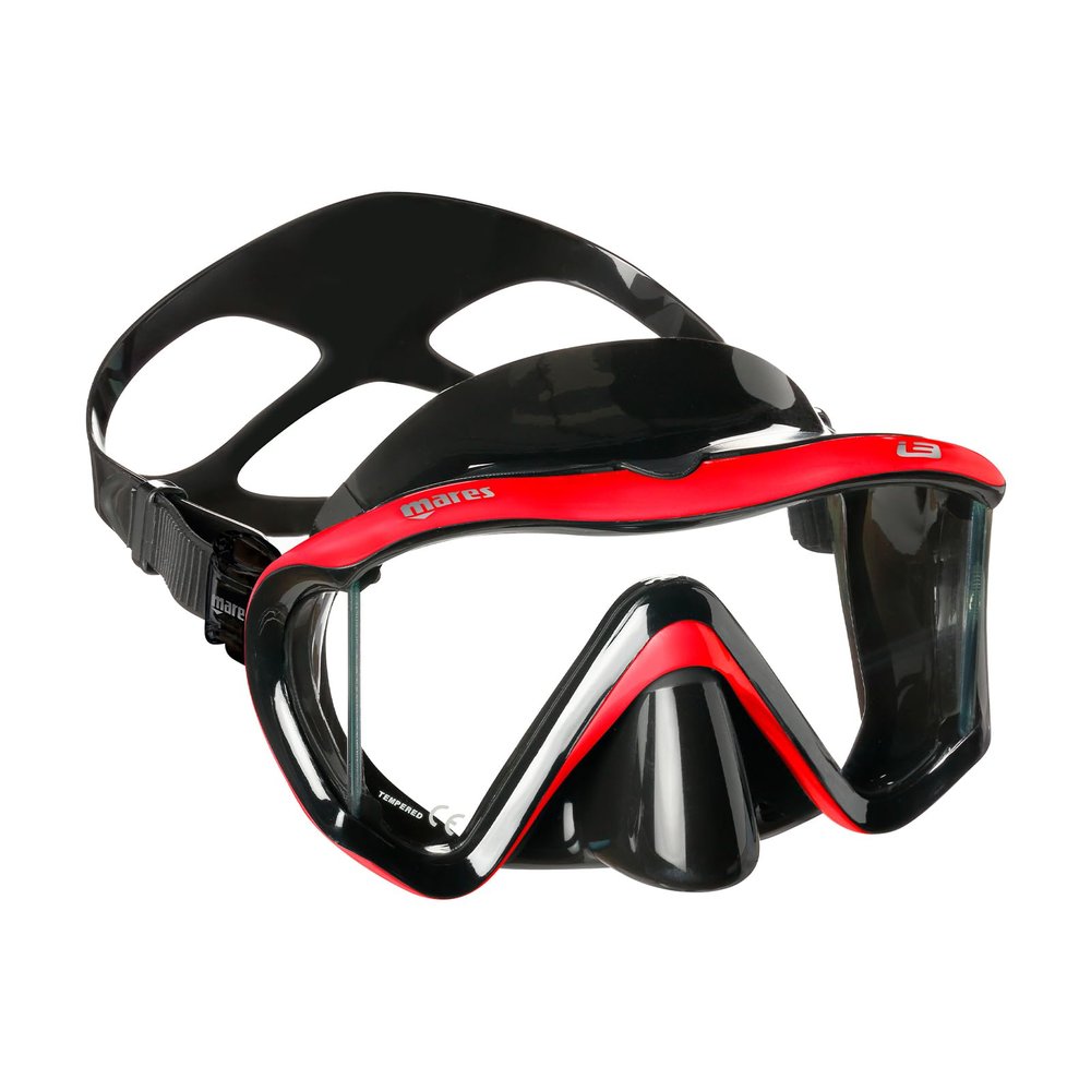 Mares Adult I3 Diving Mask - Panoramic View Easy to Adjust Dive Mask with Silicone Skirt for Scuba Diving, Freediving, Snorkeling, Spearfishing, Red/Black