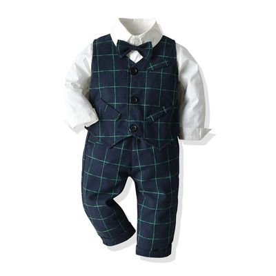 Moyikiss Studio Little Boys Tuxedos Suits Vest+Long Sleeve Shirt+Pants+Bow Tie Boy Gentleman 4Pcs Outfit (Green,100/3T)