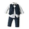 Moyikiss Studio Little Boys Tuxedos Suits Vest+Long Sleeve Shirt+Pants+Bow Tie Boy Gentleman 4Pcs Outfit (Green,100/3T) view 3