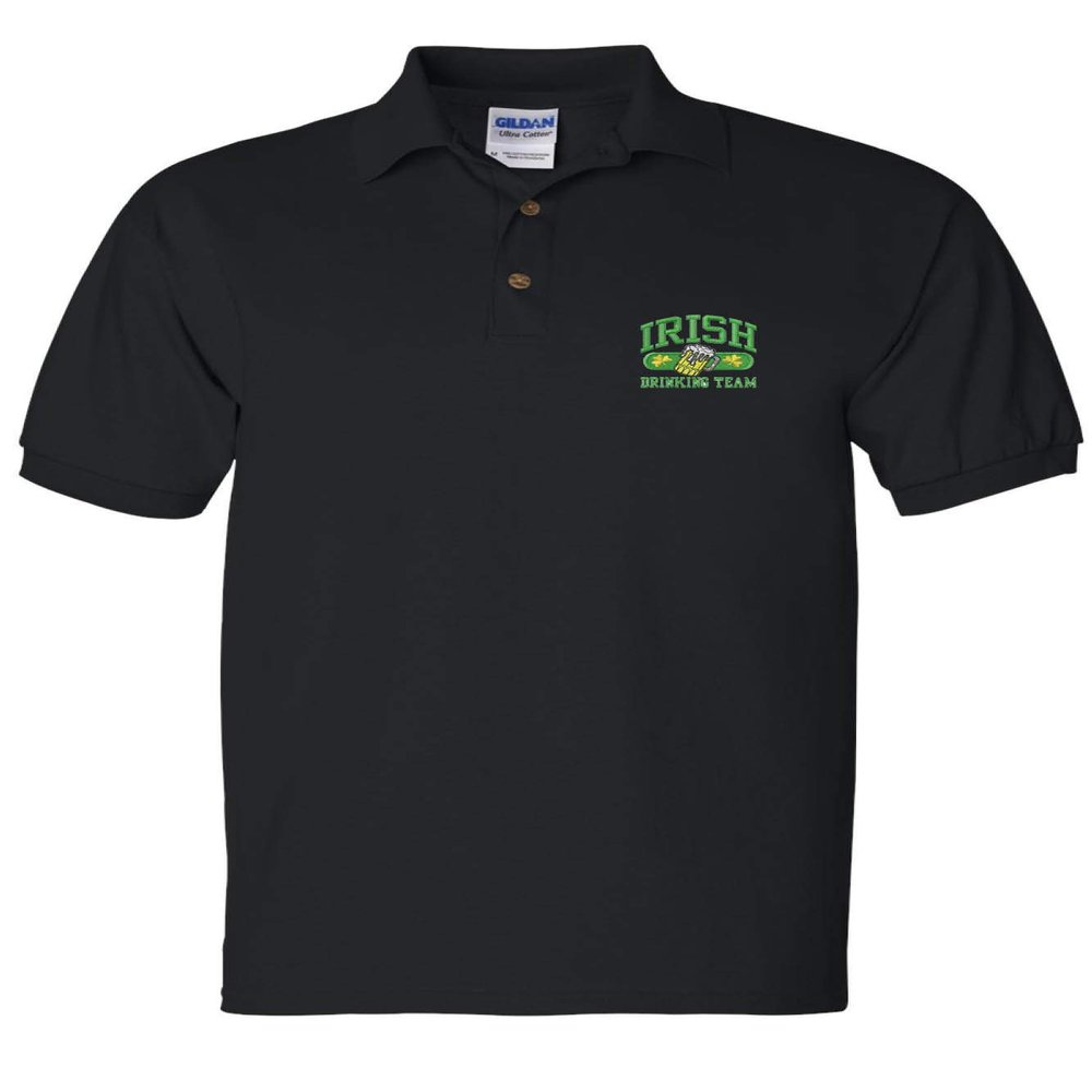 ALLNTRENDS Men's Polo T Shirt Irish Drinking Beer Embroidered St Patrick's Day (2XL, Black)