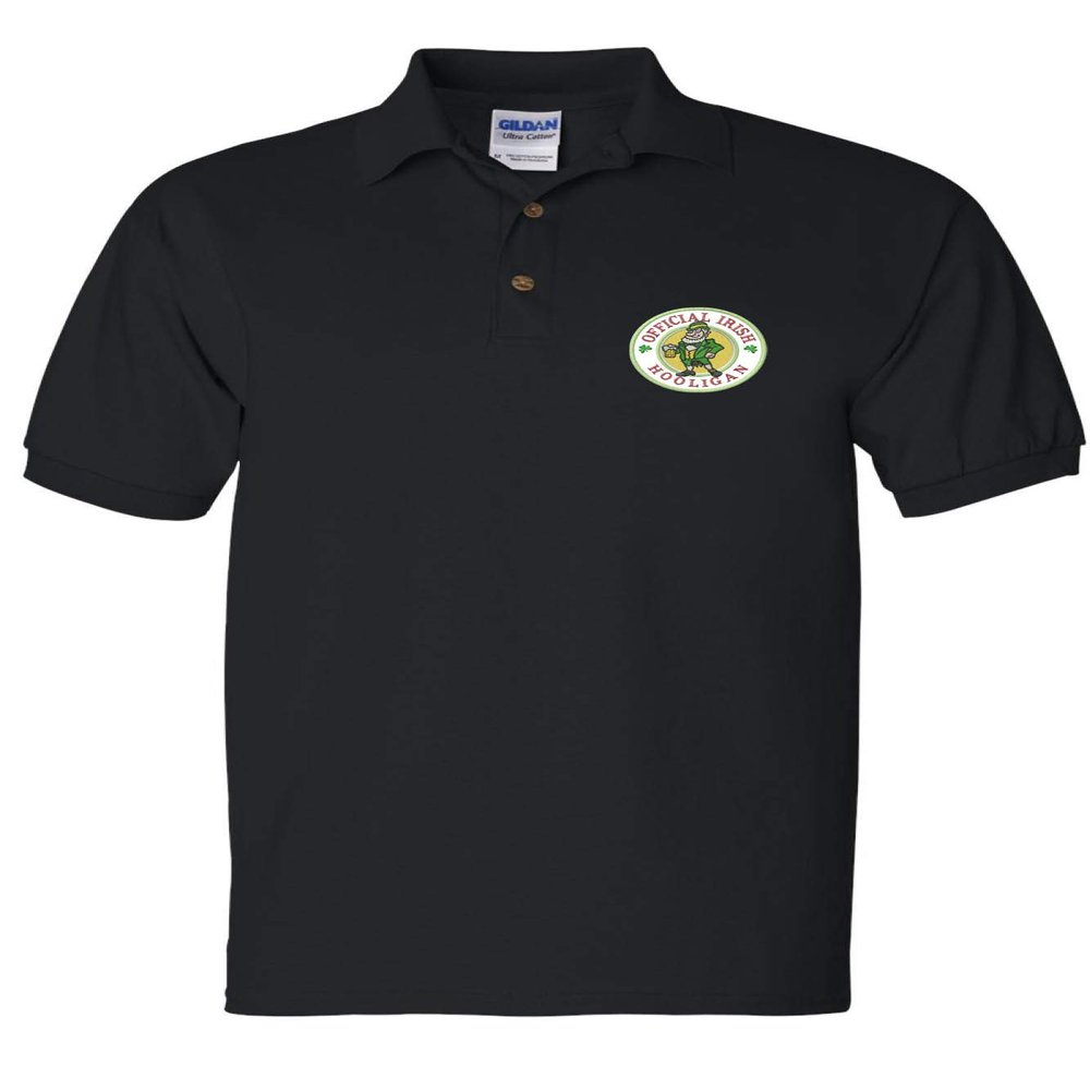 ALLNTRENDS Men's Polo T Shirt Irish Hooligan Embroidered St Patrick's Day Shirt (L, Black)