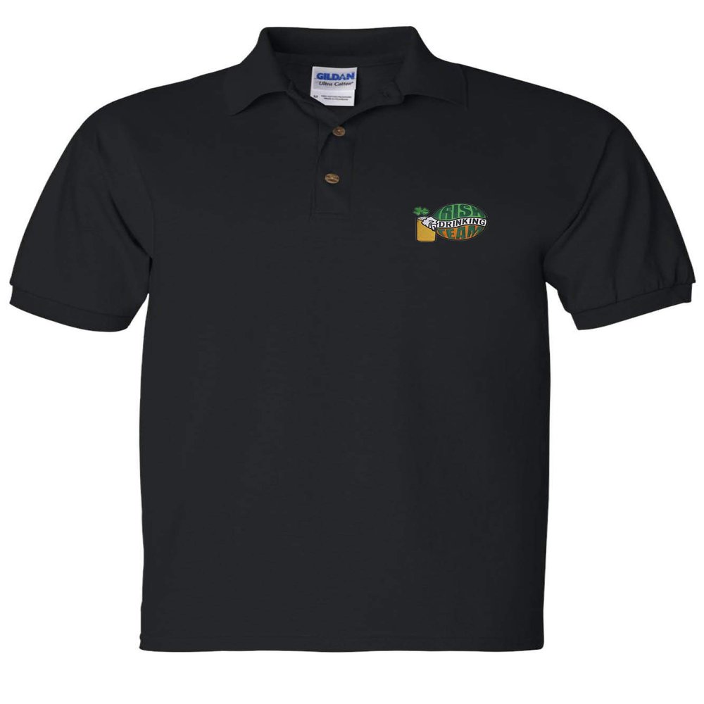 ALLNTRENDS Men's Polo T Shirt Irish Drinking Team Embroidered St Patrick's Day (2XL, Black)