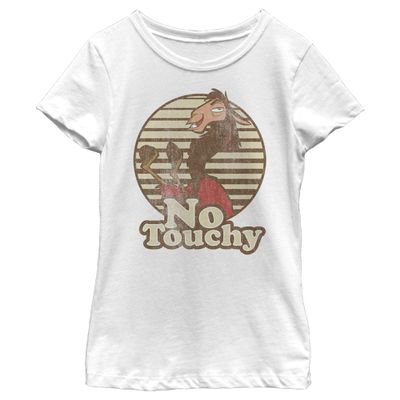 Fifth Sun Emporer's New Groove No Touchy Girl's Solid Crew Tee, White, Small