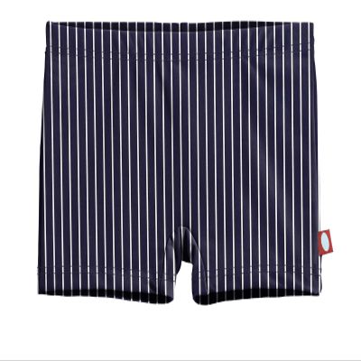 City Threads Girls Swim Shorts, UPF 50+ Swim Pants for Girls, Made in USA Swimsuit Shorts (Marine Navy w/White Stripes, 12)