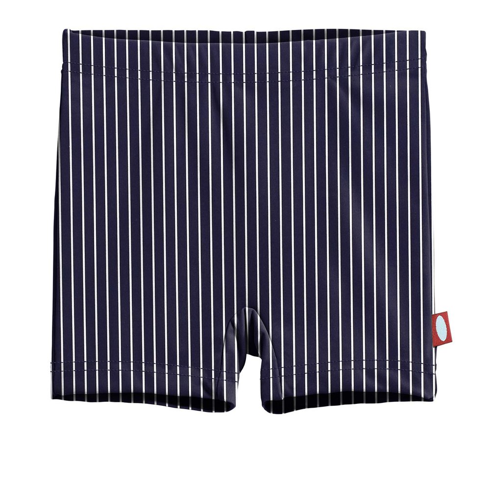City Threads Girls Swim Shorts, UPF 50+ Swim Pants for Girls, Made in USA Swimsuit Shorts (Marine Navy w/White Stripes, 12)