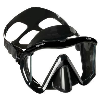 Mares Adult I3 Diving Mask - Panoramic View Easy to Adjust Dive Mask with Silicone Skirt for Scuba Diving, Freediving, Snorkeling, Spearfishing, Black/Black