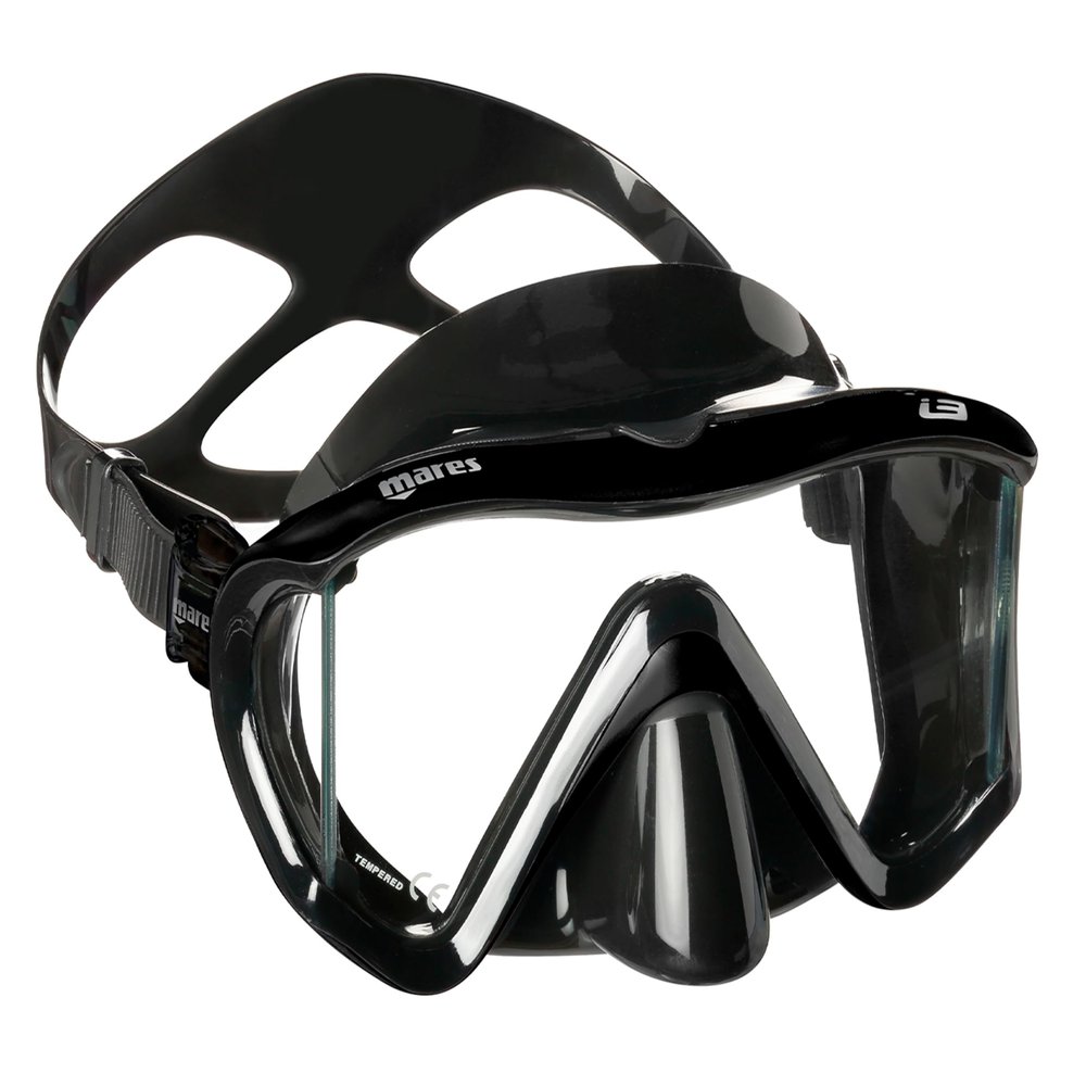 Mares Adult I3 Diving Mask - Panoramic View Easy to Adjust Dive Mask with Silicone Skirt for Scuba Diving, Freediving, Snorkeling, Spearfishing, Black/Black