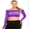 Kurve Womens Sexy Fishnet Top - Stretchy See Through Long Sleeve Layer Mesh Shirt Crop Top Party Clubwear Cover Up Neon Purple view 1