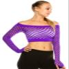 Kurve Womens Sexy Fishnet Top - Stretchy See Through Long Sleeve Layer Mesh Shirt Crop Top Party Clubwear Cover Up Neon Purple view 2
