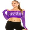 Kurve Womens Sexy Fishnet Top - Stretchy See Through Long Sleeve Layer Mesh Shirt Crop Top Party Clubwear Cover Up Neon Purple view 4