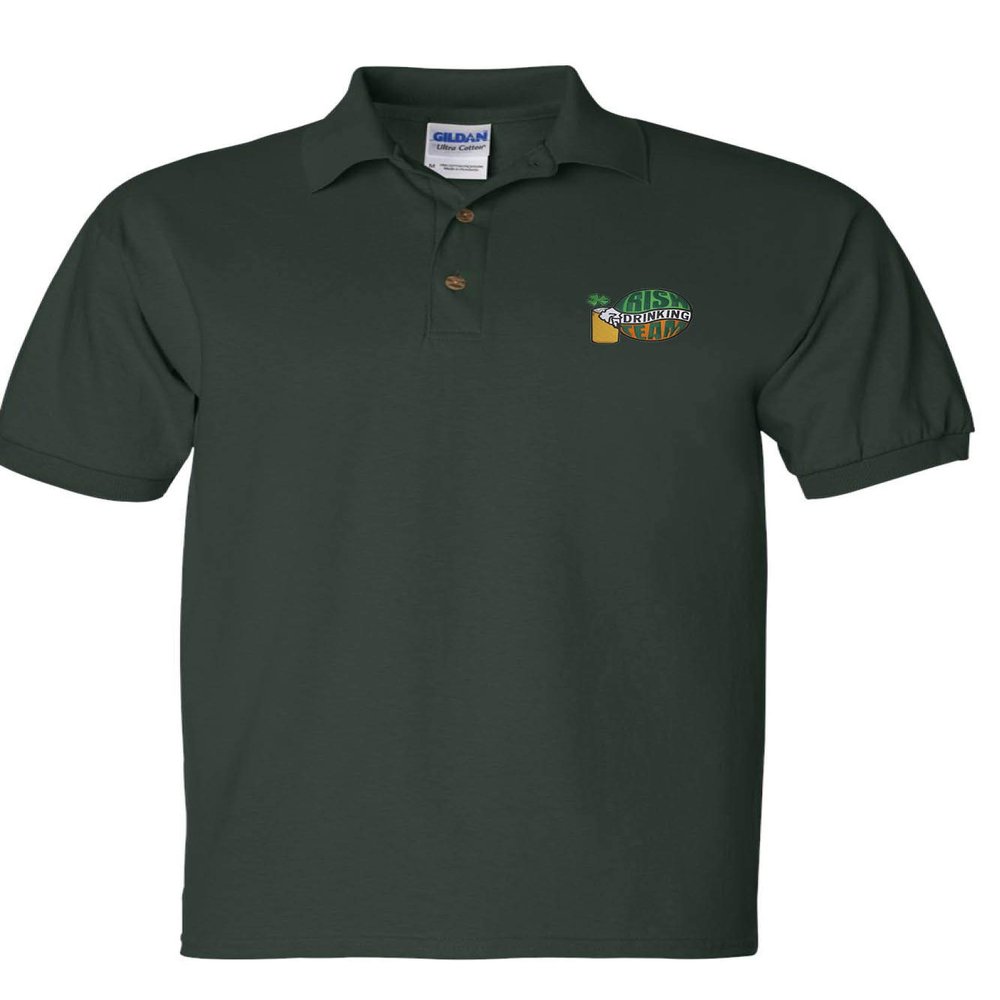 ALLNTRENDS Men's Polo T Shirt Irish Drinking Team Embroidered St Patrick's Day (XL, Forest Green)
