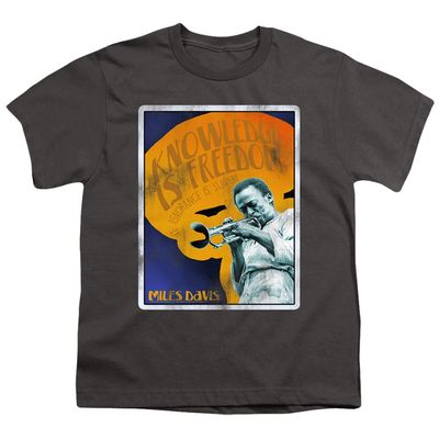 A&E Designs Miles Davis Kids T-Shirt Knowledge is Freedom Charcoal Tee, Medium