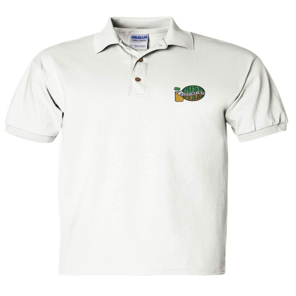 ALLNTRENDS Men's Polo T Shirt Irish Drinking Team Embroidered St Patrick's Day (S, White)