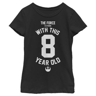 Star Wars Girl's Force Is Strong With This 8 Year Old Rebel Logo T-Shirt Black, X-Large