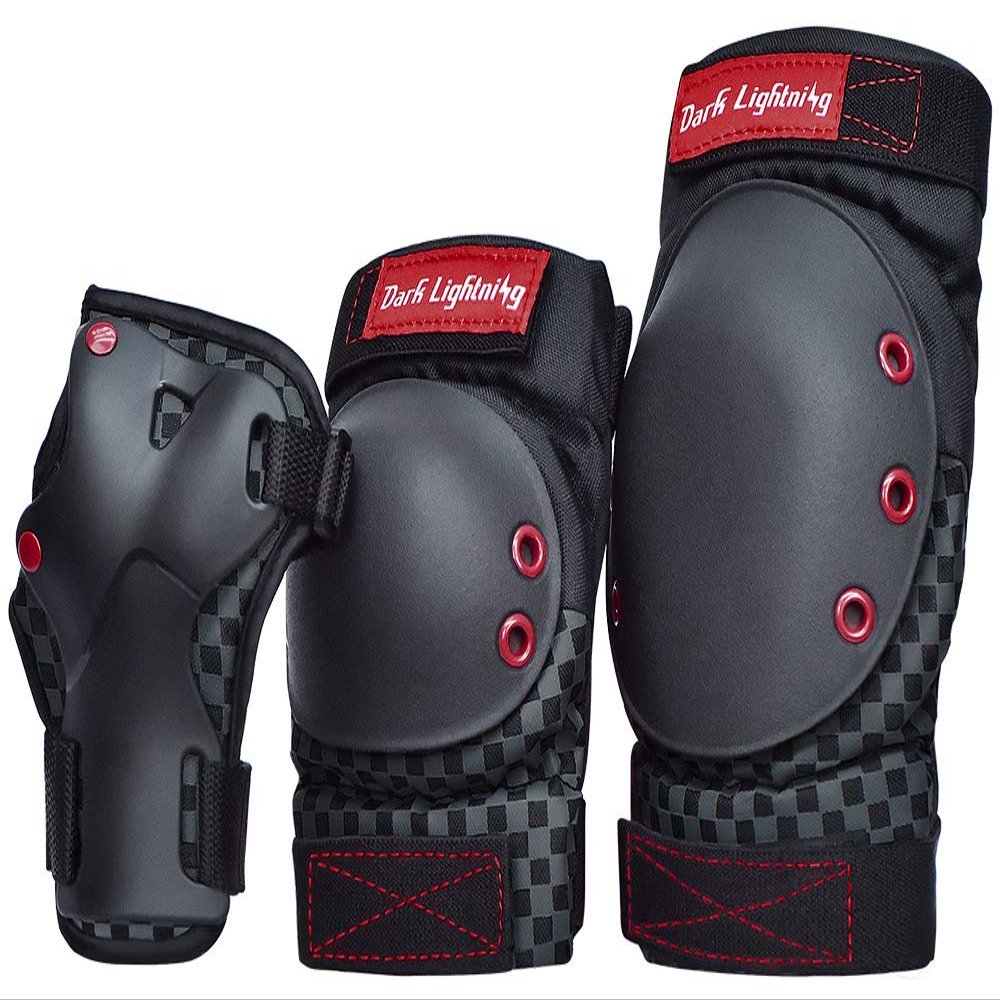 Dark Lightning Kids/Junior/Youth Knee Pads Elbow Pads Wrist Guards 3 in 1 Protective Gear, for Skateboard,Roller Skate,Inline,Cycling,MTB Bike,Scooter