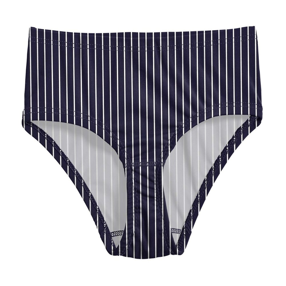 City Threads Girls Swim Brief Bottom UPF 50+ Rash Guard Bathing Suit Soft Comfortable Durable Made in USA, Marine Navy with White Stripes, 6Y
